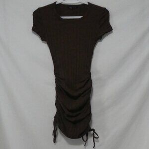 SHEIN | xs - extra small | Brown Short Sleeve Ribbed Tie Bodycon Dress